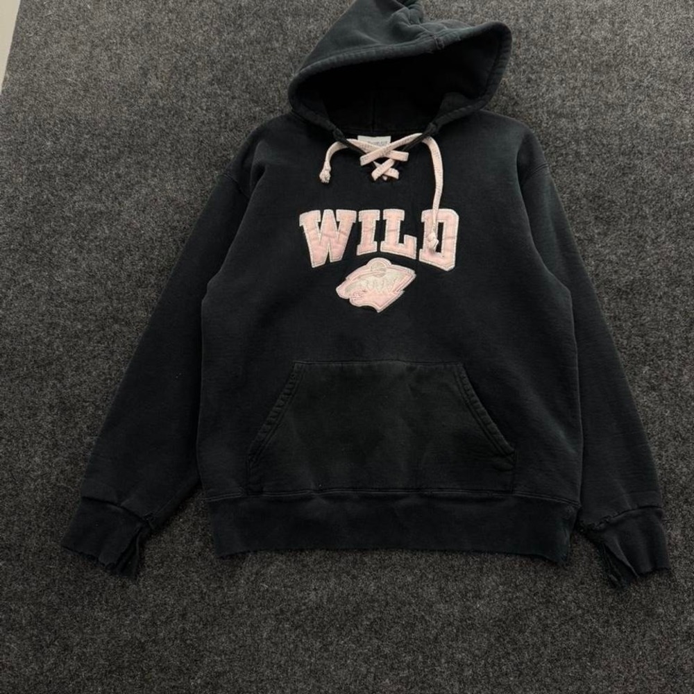 Minnesota Wild Hoodie Mens Medium Vintage Made USA Hockey Sweatshirt